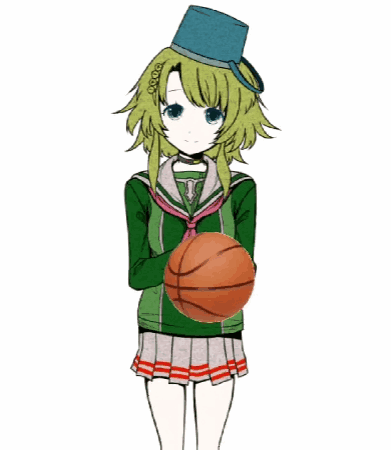 Girl With Green Hair Holding Basketball And Top Hat GIF