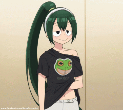 A Girl With Green Hair Is Wearing A Black T-Shirt That Says Bazafia GIF