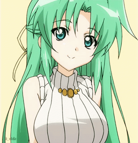 A Girl With Green Hair Is Wearing A White Sweater And Necklace GIF