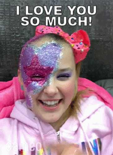 A Girl With Half Of Her Face Painted And The Words " I Love You So Much " On The Bottom GIF