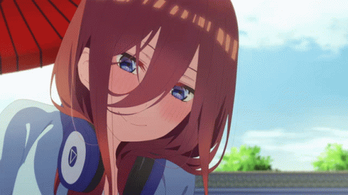 A Girl With Headphones And A Red Umbrella Has The Letter O On Her Neck GIF