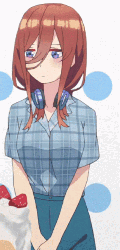 A Girl With Headphones Around Her Neck Stands In Front Of A White Background GIF
