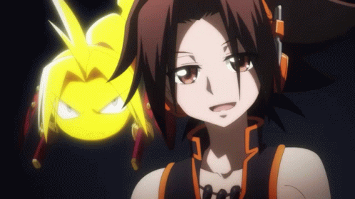 A Girl With Headphones Is Smiling In Front Of A Yellow Bird GIF