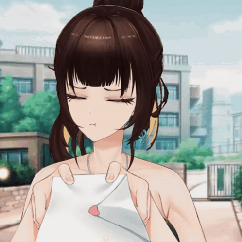 A Girl With Her Eyes Closed Is Holding A Piece Of Paper GIF