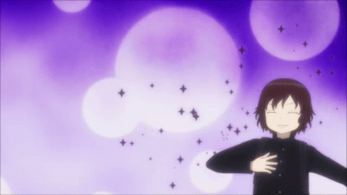 A Girl With Her Eyes Closed Is Surrounded By Purple And White Stars GIF