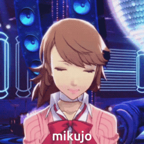Girl With Pink Sweater And Red Bow Tie Says Mikujo GIF