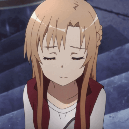 A Girl With Her Eyes Closed Is Wearing A White Shirt And A Red Jacket GIF