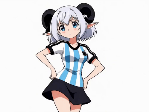 a girl with horns is wearing a striped shirt that says argentina
