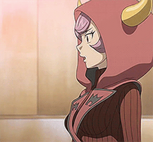 A Girl With Horns On Her Head Is Wearing A Red Hoodie GIF