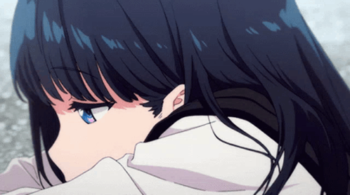 A Girl With Long Black Hair And Blue Eyes GIF