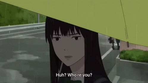 A Girl With Long Black Hair Is Under An Umbrella And Says Huh Whore You GIF