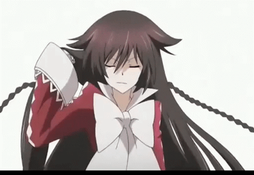 A Girl With Long Black Hair Is Wearing A Red And White Shirt GIF