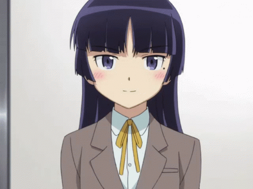 A Girl With Long Black Hair Is Wearing A Suit GIF