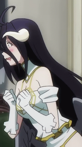 A Girl With Long Black Hair Is Wearing White Gloves And Horns GIF
