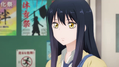A Girl With Long Black Hair Stands In Front Of A Sign That Says No Walking GIF