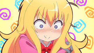A Girl With Long Blonde Hair Is Making A Funny Face . GIF