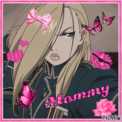 A Girl With Long Blonde Hair Is Surrounded By Pink Butterflies , Hearts , And A Rose . GIF