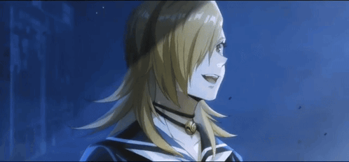 A Girl With Long Blonde Hair Is Wearing A Choker And A Sailor Uniform GIF