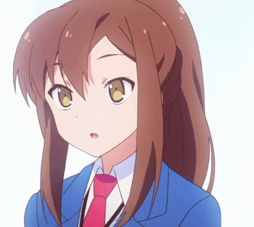 A Girl With Long Brown Hair Is Wearing A Blue Jacket And A Pink Tie GIF