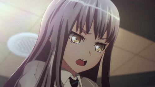 A Girl With Long Gray Hair And A White Shirt And Tie GIF