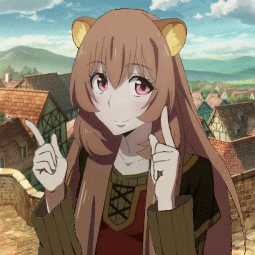 A Girl With Long Hair And A Bear Ear Pointing At Something GIF