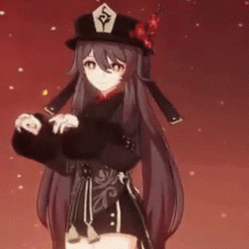 A Girl With Long Hair And A Hat Is Standing In A Red Room . GIF