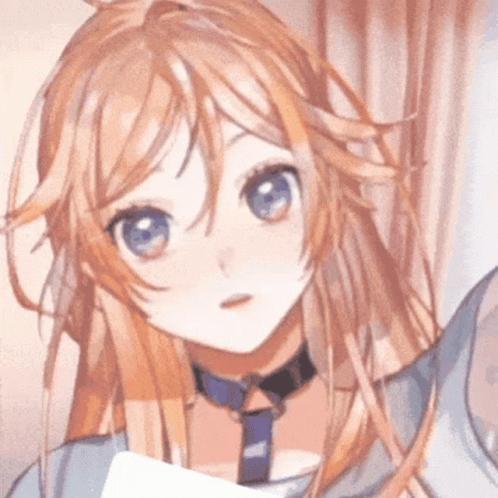 A Girl With Long Hair And Blue Eyes Is Wearing A Blue Tie . GIF