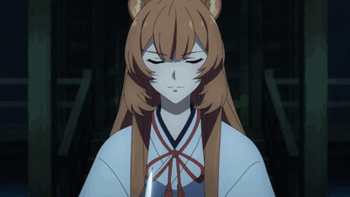A Girl With Long Hair And Ears Is Holding A Sword GIF