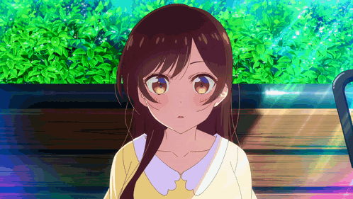A Girl With Long Hair Is Sitting On A Bench GIF