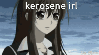 A Girl With Long Hair Is Standing In Front Of A Cloudy Sky With The Words Kerosene Irl Written Above Her . GIF