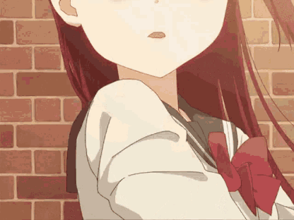 A Girl With Long Red Hair And A Red Bow Tie GIF