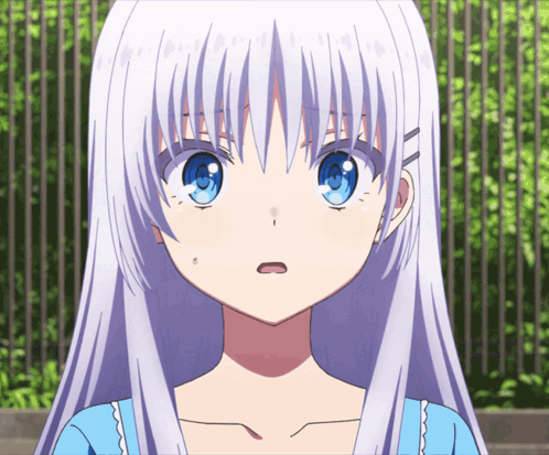 A Girl With Long White Hair And Blue Eyes GIF