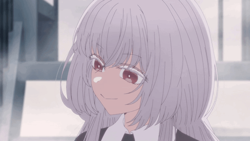 A Girl With Long White Hair And Red Eyes GIF