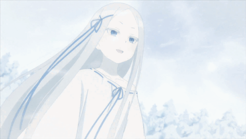 A Girl With Long White Hair Is Wearing A White Dress GIF