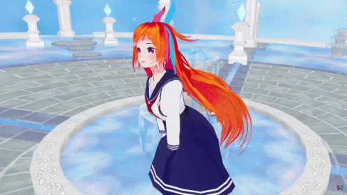 A Girl With Orange Hair Is Standing In A Circle Of Water GIF