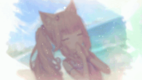 A Girl With Pigtails And A Cat Ears Is Covering Her Nose With Her Hand . GIF