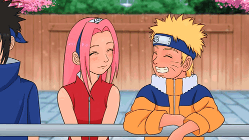 A Girl With Pink Hair And A Boy With Yellow Hair Are Smiling GIF