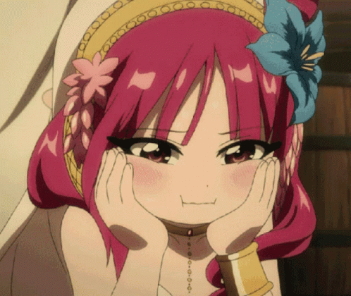 A Girl With Pink Hair And A Flower In Her Hair Is Making A Face GIF