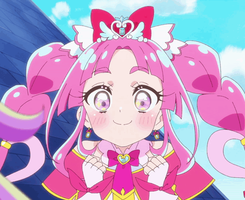 A Girl With Pink Hair And A Heart Shaped Crown GIF