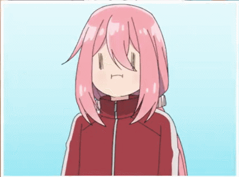 A Girl With Pink Hair And A Red Jacket Is Making A Face . GIF