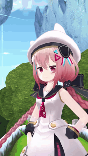 Girl With Pink Hair And White Hat GIF