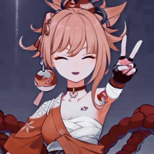 A Girl With Pink Hair And Bandages On Her Arm Giving A Peace Sign GIF