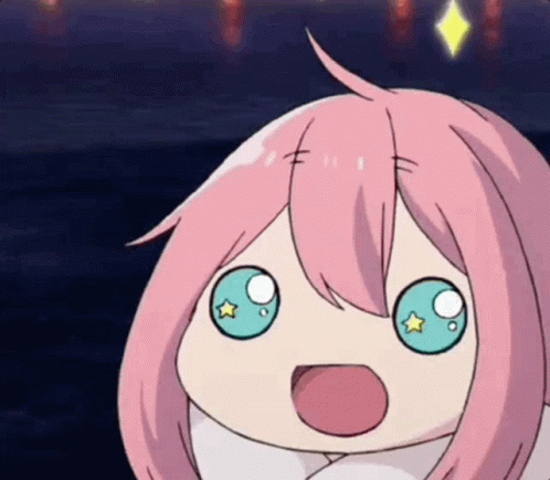 A Girl With Pink Hair And Blue Eyes Is Making A Surprised Face . GIF