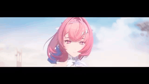 A Girl With Pink Hair And Red Eyes Is Standing In The Desert . GIF