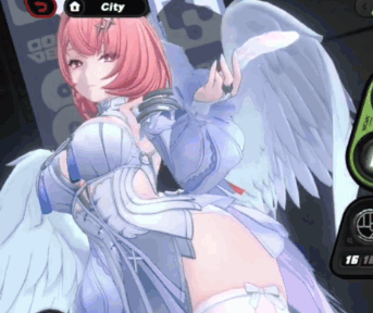 A Girl With Pink Hair And White Wings Is In A Video Game GIF
