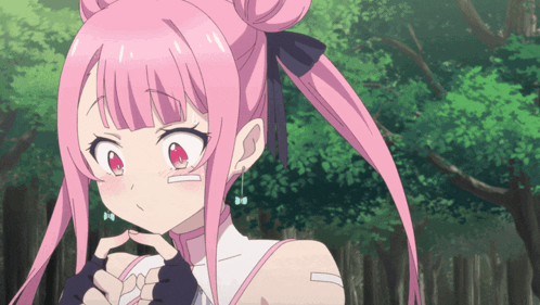 A Girl With Pink Hair Has A Bandage On Her Shoulder GIF