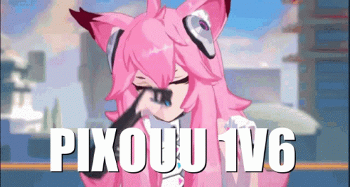 Girl With Pink Hair Brushing Teeth With Pixouj IV6 Text GIF