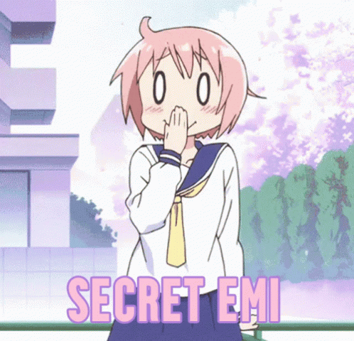 A Girl With Pink Hair Is Covering Her Mouth With Her Hand And The Words Secret Emi Are Visible GIF