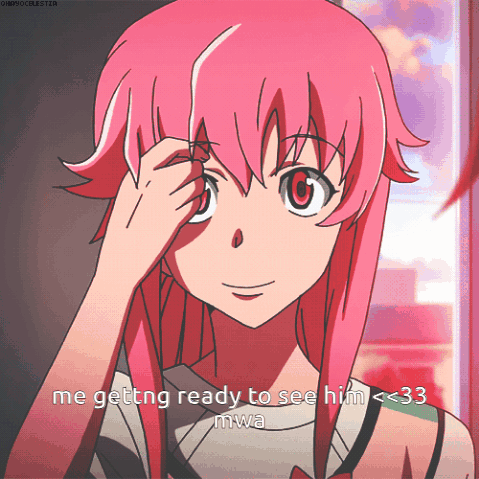 A Girl With Pink Hair Is Getting Ready To See Him < 33 GIF