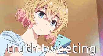 A Girl With Pink Hair Is Holding A Cell Phone With The Words Truth Tweeting Above Her GIF